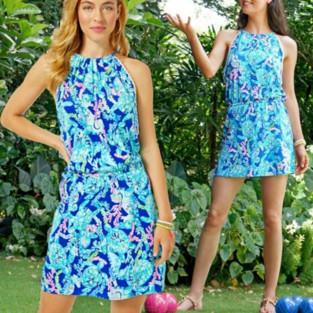 Lilly Pulitzer NWT Gianni Corsica Blue Turtle Villa Skort Romper Dress SZ XXS
